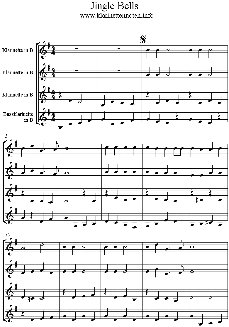 Jingle Belss Noten Klarinettenquartett